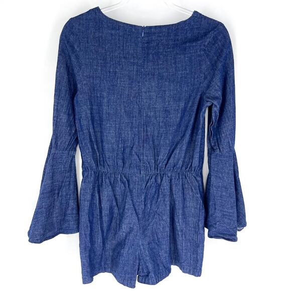 Sugar + Lips Denim Bell Sleeve Romper Blue Size Small - Picture 4 of 8